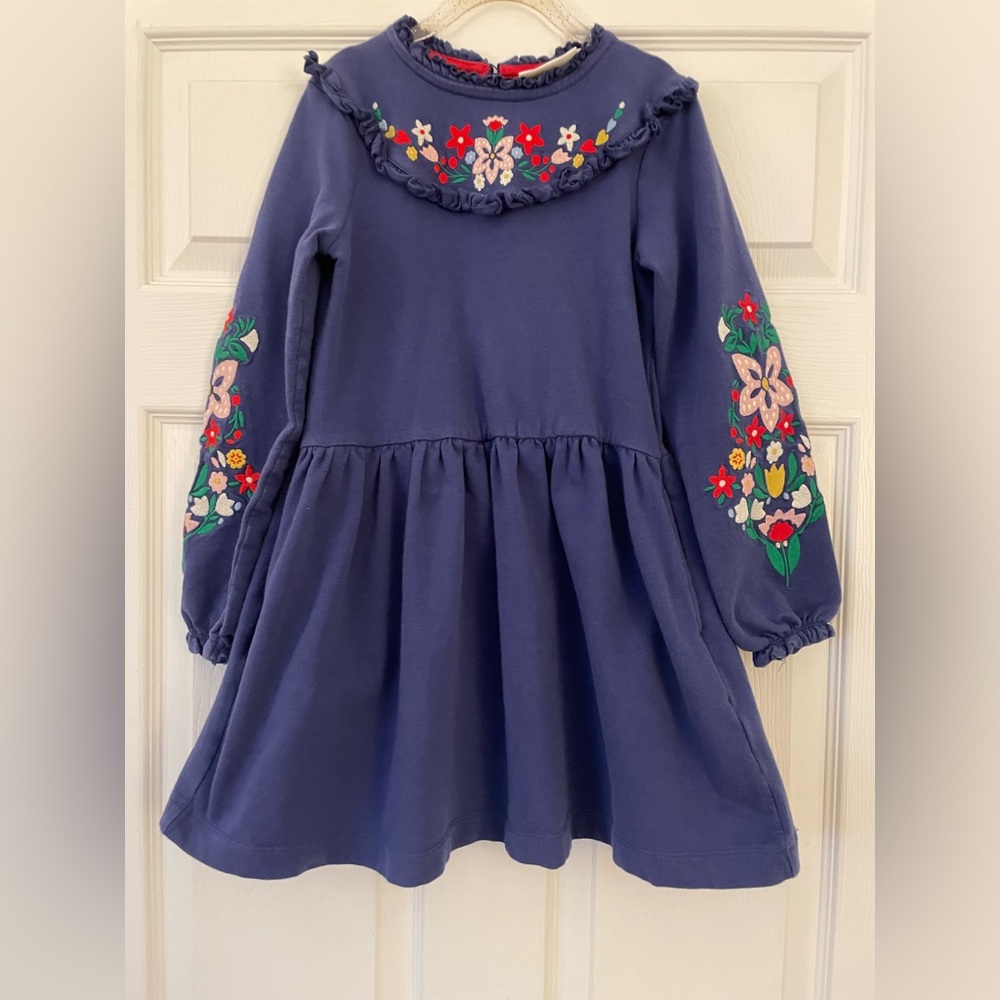 Mini Boden Navy Floral Embroidered Long Sleeve Dress